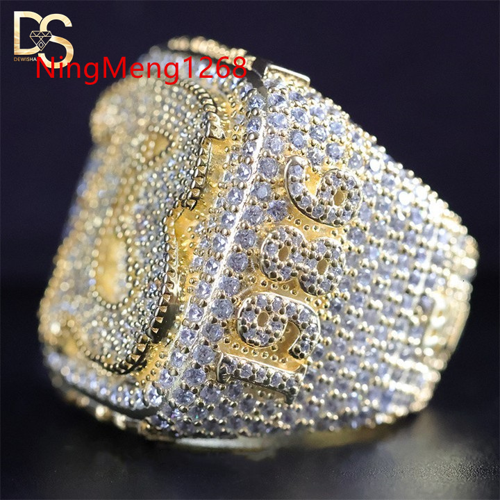 High Quality Luxury Hip Hop Custom 925 Silver Plated Moissanite Ring for Men
