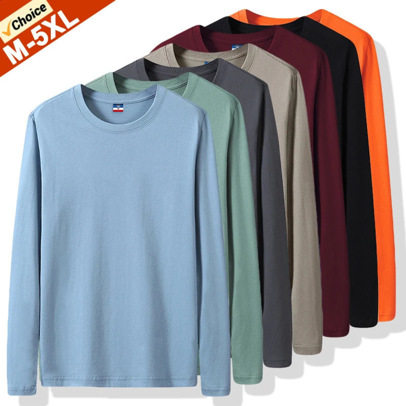 High quality 4XL 5XL Plus size Tshirt mens long sleeved cotton top basic plain womens underwear 240821