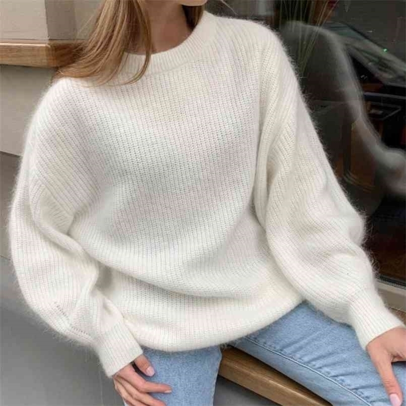 Soft Knitted Cashmere Women Sweaters Winter Loose Solid Thick Female Pullovers Warm Basic Ladies Knitwear Jumper 210917