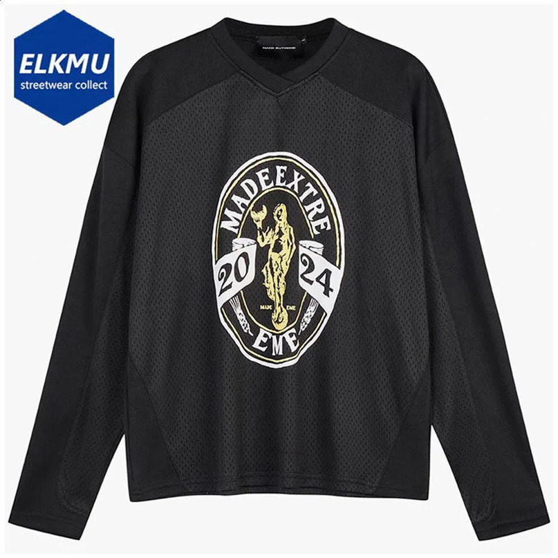 Loose long sleeved Tshirt mens Harajuku hiphop oversized street loose casual black Y2K 240822