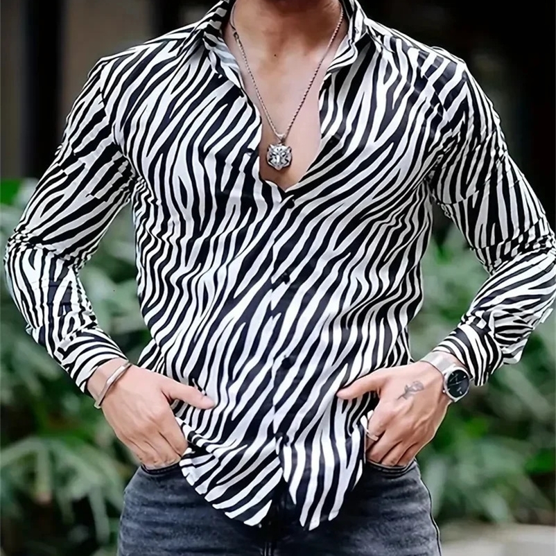 Fashion Leopard Print Mens Casual Button Lapel Long Sleeve Shirt Mens Spring Summer Autumn Top Mens Shirt S-6XL 240530