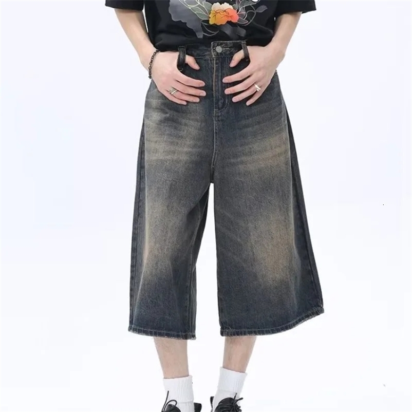 Harajuku Casual Summer Denim Shorts Mens Cat Must Be Simple Classic Youth Y2k High Street Pop Art Trend Five Quarter Pants Jeans 240409