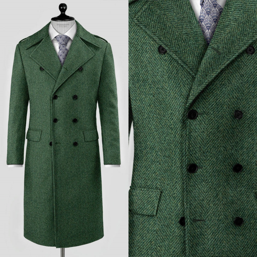 Vintage Plus Size Men's Long Overcoat Double Breasted Wool Blends Overcoat Winter Business Jacket Customized Jacket Blazer