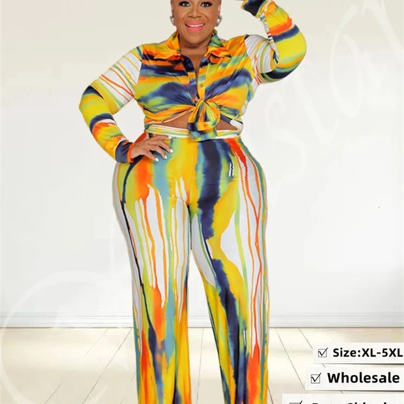 Wmstar Plus Size Two Piece Outfit Fall Clothing Tie Dye Top and Pants Leggings Matching Set Wholesale Drop 241203Z