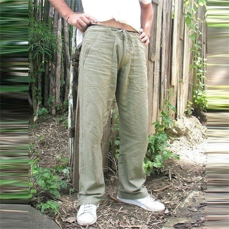 Men's Pants Summer Mens Cotton Linen Trousers Summer Pants 5XL Casual Male Solid Elastic Waist Straight Loose Pants Plus Size 220907