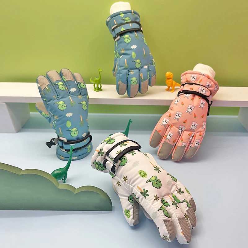 Childrens Finger Gloves Winter Outdoor Kids Boys Girls Padded Lining Warm Waterproof Windproof Cartoon Thick Ski Gloves Z250925