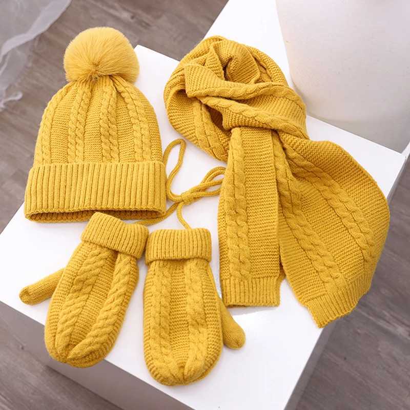 3PCS Winter Baby Hat Scarf Gloves Set Plush Lining Kids Beanie Neck Warmer Snow Outdoor Children Caps for Girls Boys 15Y X250925