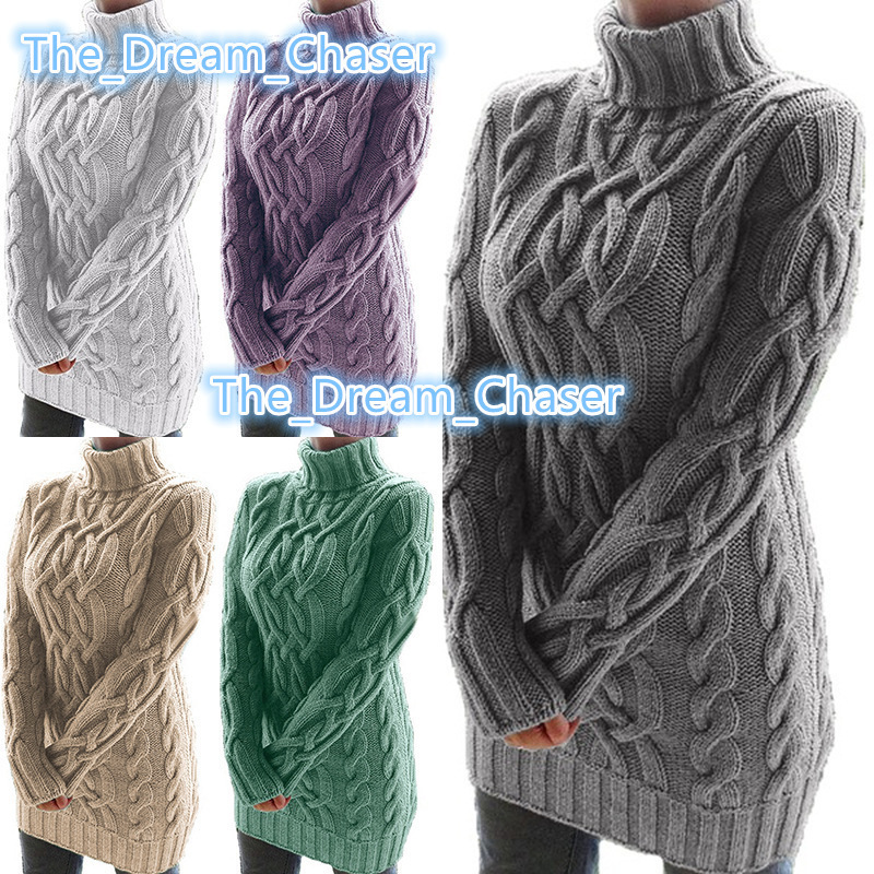 Womens Elegant Cable Knit Sweater Dress Autumn and Winter Turtleneck Mini Dresses Long Sleeve Slim Fit Knitwears Long Pullover