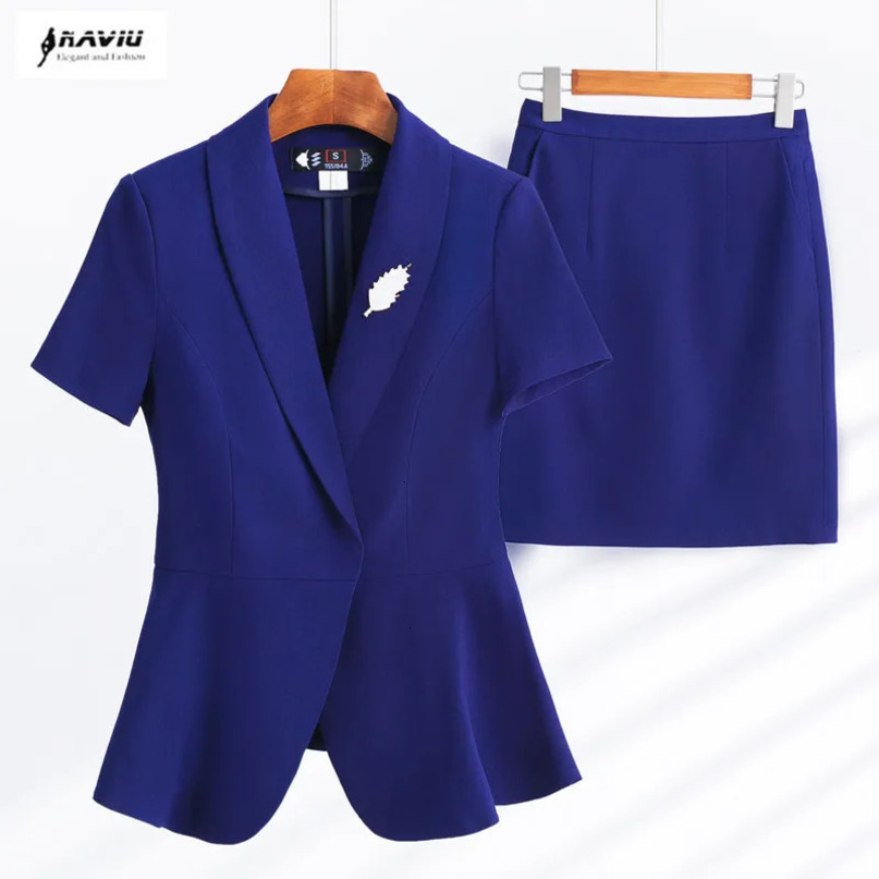 NAVIU Fromal Uniform Styles Blazers Suits Two Piece Tops and Skirt For Ladies Office Work Wear Business Summer Womens Blazer Set 240704