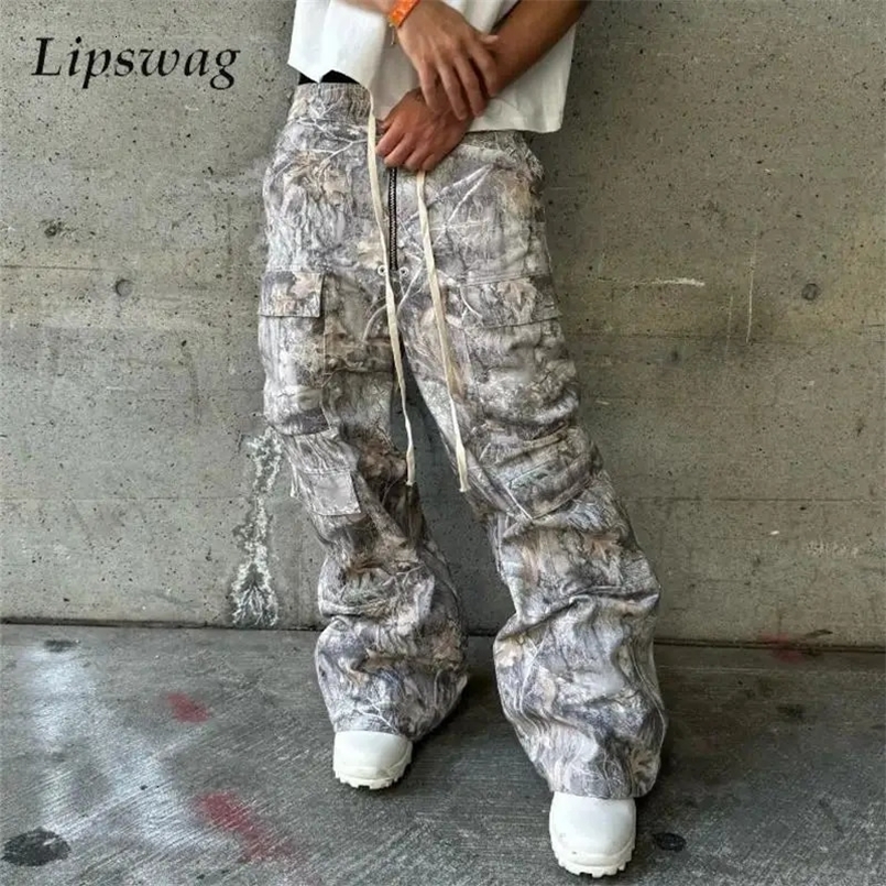 Trendy Multi Pockets Mens Cargo Pants Spring Summer Streetwear Y2K Style Baggy Straight Pants For Men Vintage Printing Trousers 250312