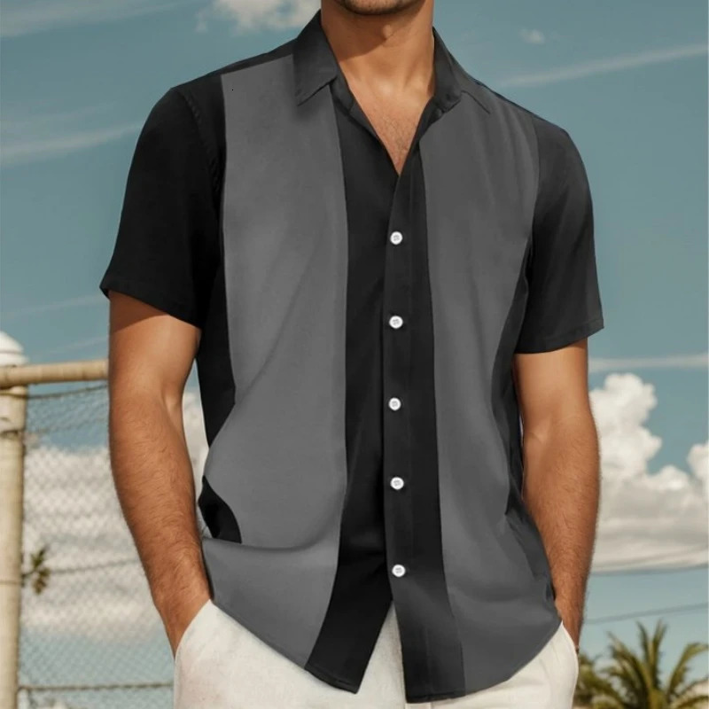 Striped Shirt For Men 3d Print Short Sleeve Hawaiian Beach Casual Shirts Clothing Loose Oversized Button Lapel TShirt 250731Y