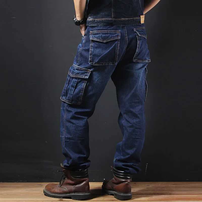 Mens AutumnWinter MultiPocket StraightLeg Cargo Pants Loose Fit Plus Size Plus Beefy Jeans Casual Comfortable Denim Trousers W250925