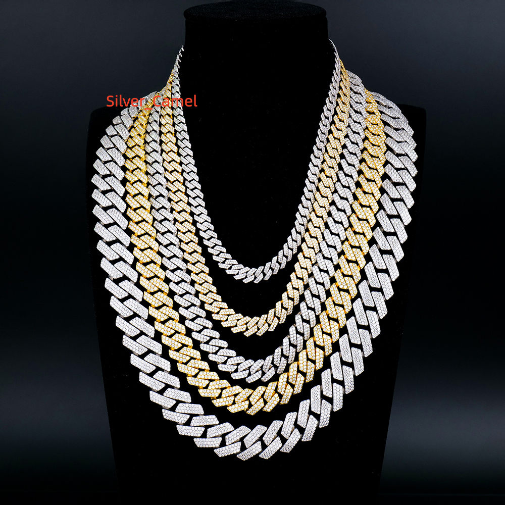 Wholesale Hiphop 10mm Square Sharp Shape 925 Silver Miami Men Iced Out Vvs Diamond Moissanite Cuban Link Chain Necklace for Men