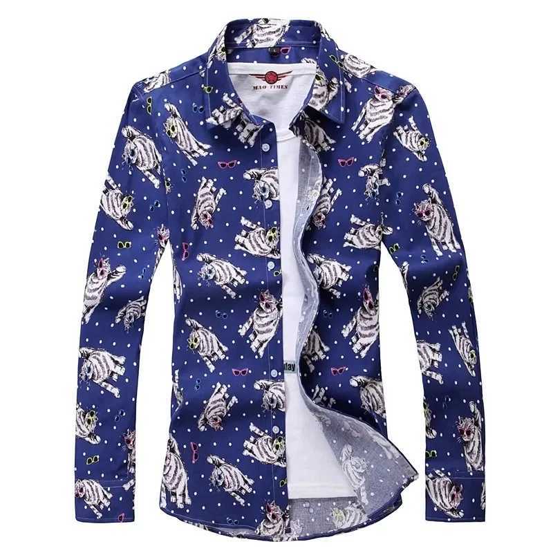 Red Mens Long Sleeve Shirt Single Breasted Lapel Printed Shirt Size M7XL Suitable for All Seasons X250925