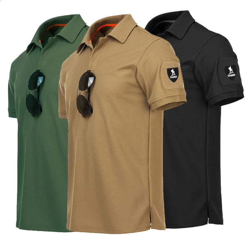Mens quick drying embroidered polo shirt summer custom plus size military clothing tactical flat Tshirt 240821