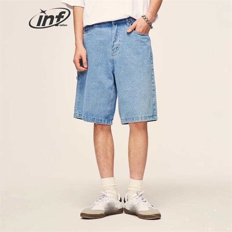 INFLATION Vintage Washed Straight Leg Denim Shorts Men Summer Straight Leg Jeans Shorts 240409