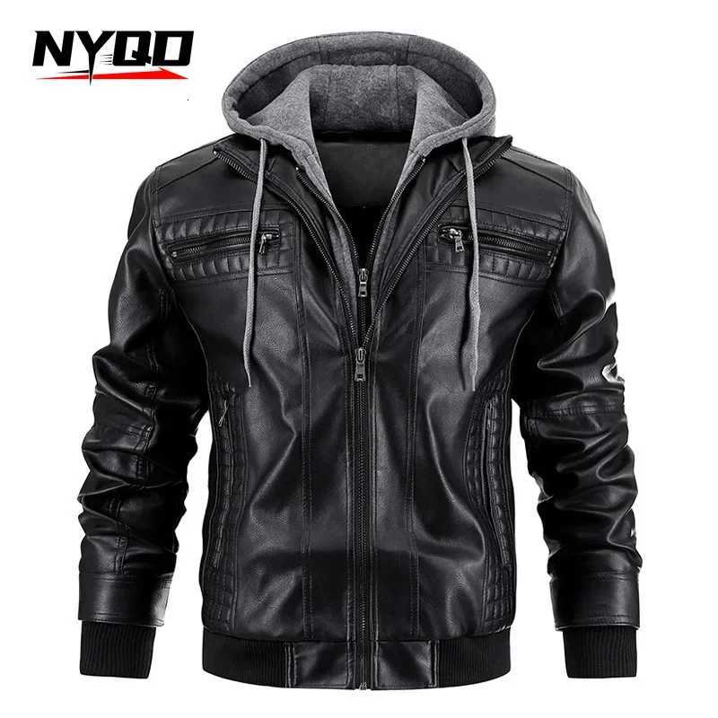 Motorcycle Electric Hooded PU Leather Jacket Leather Mens Winter New Warm Jacket Motorradjacken X250925