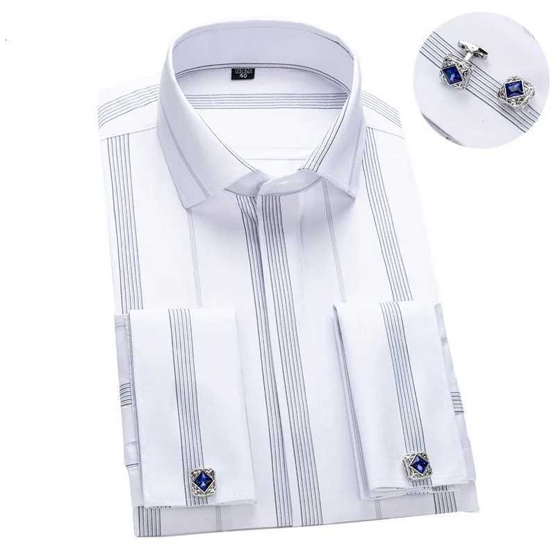 Mens Windsor Collar French Cuff Dress Shirt Long Sleeev Luxury Business Formal Tuxedo Cufflinks Shirts for Men Party Wedding X250925