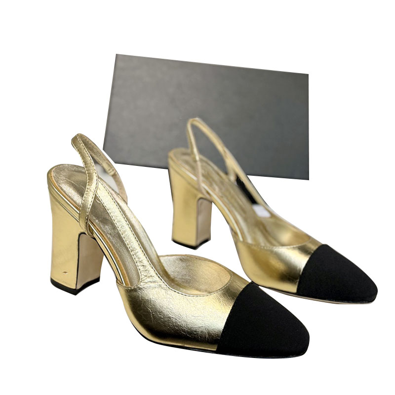 Womens Slingback Dress Shoe Designer Chunky Heels Sandals Slip On Outdoor Leisure Shoe Sheepskin Wedding Shoe Classic Silver Gold Black Casual Sh-image-900056257