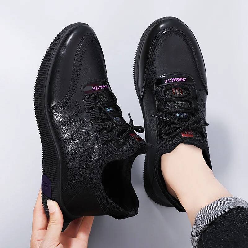 Trendy Casual Single 2023 New Autumn and Winter Leather Versatile Soft Soled Women's Minimalist Warm Cotton Shoes ddmynov