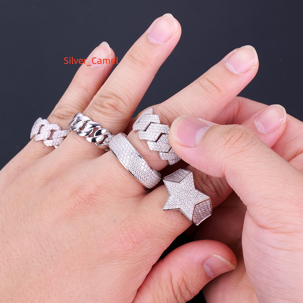 Ready Stock Wholesale Mens Jewelry 925 Sterling Silver Fully Iced Out Moissanite Moissanite Diamond Hip Hop Rings for Men