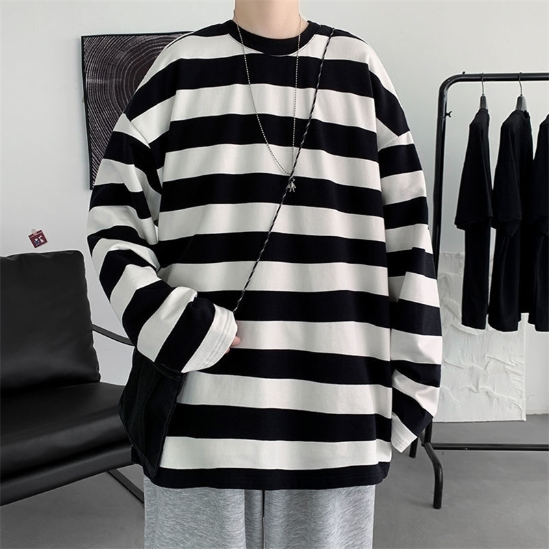 Men's T-Shirts Privathinker Harajuku Striped T shirts For Men Oversized Tees Man Casual Long Sleeve Tshirt Woman Loose Pullovers Tops 5XL 23013