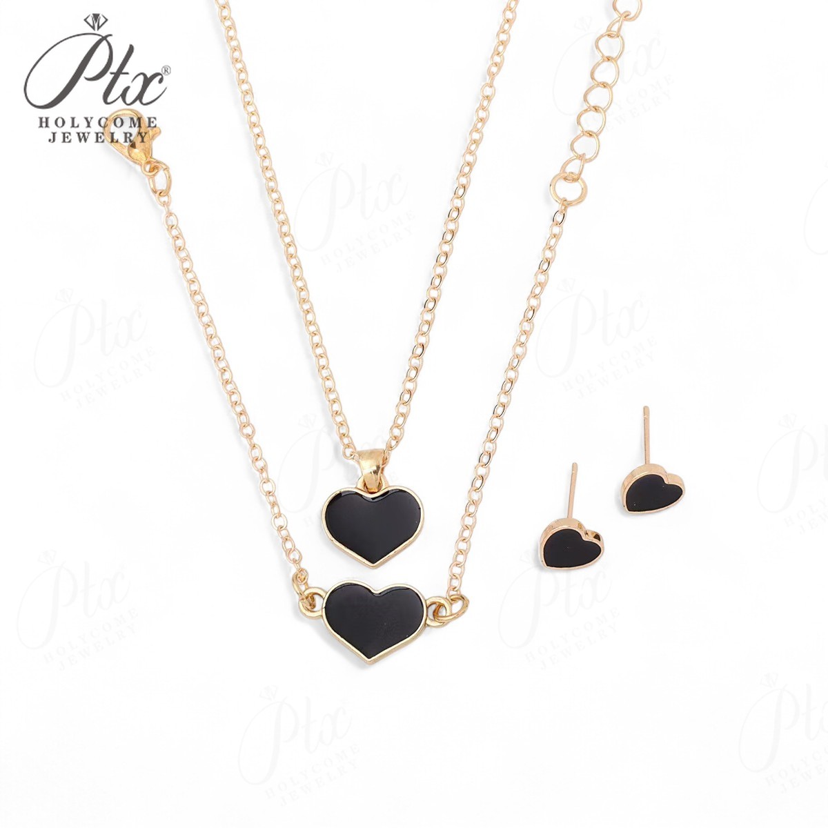 Romantic Black Heart Jewelry Set for Women Elegant Necklace Bracelet and Earrings Fashion Multicolor Accessories Ideal for Daily Wear Parties and Gi