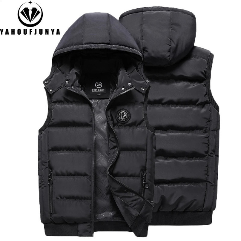 Mens autumn sleeveless wool warm detachable hooded vest mens winter outdoor casual solid pocket zipper fashionable coat 240828