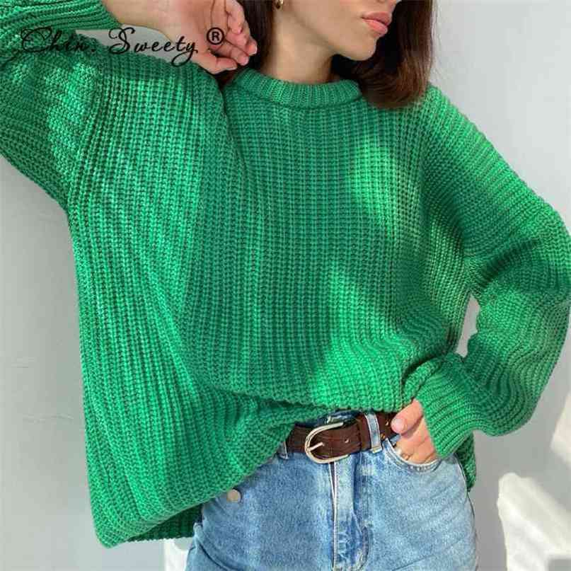 Women's Knitted Thicken Pullovers Sweater Autumn Winter Oversize Long Sleeve Casual Loose Sweaters Female Solid Ladies Top 210917
