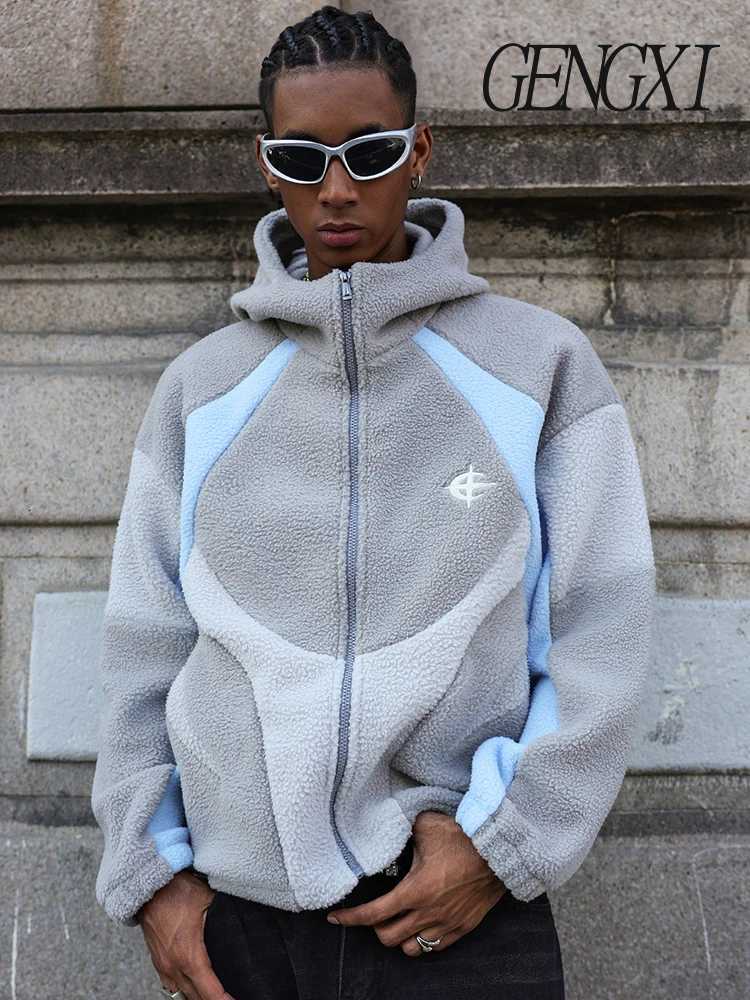 New AutumnWinter Mens Embroidered Patchwork Hooded Jacket Windproof and Warm FleeceLined Oversized Jacket Street Style X250925
