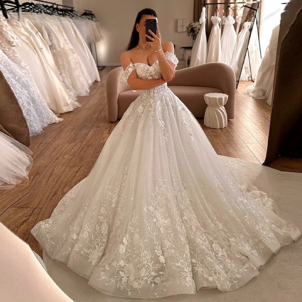 Moonlight Classic Wedding Dress for Bride A-line Off the Shoulder Lace up Appliques Sweetheart Vestido De Casamento Customized