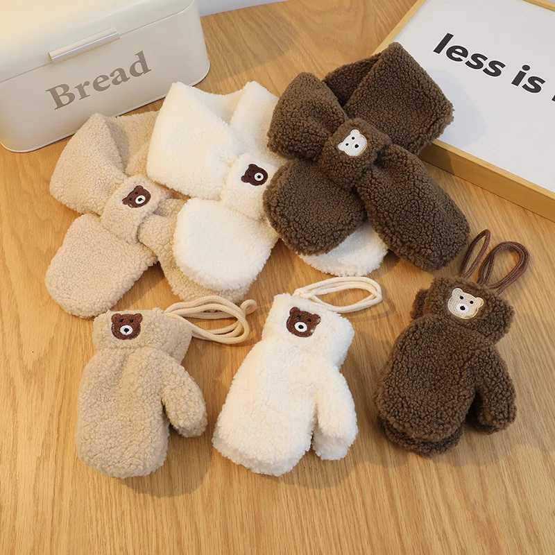 2Pcs Winter Baby Scarf Gloves Set Faux Lamb Wool Bear Kids Neck Warmer Mittens Korean Snow Children Boys Girls Accessories 26Y X250925