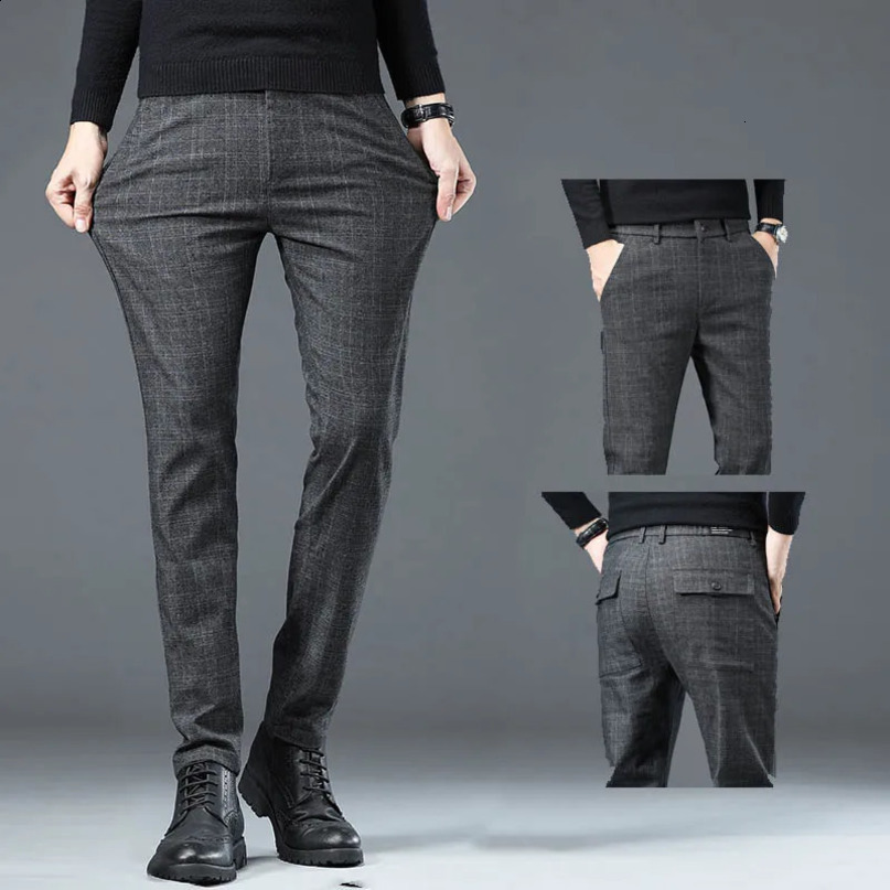 Spring and autumn mens breathable ultrathin Korean business pants made of cotton comfortable elastic plain weave casual fashionable 240816