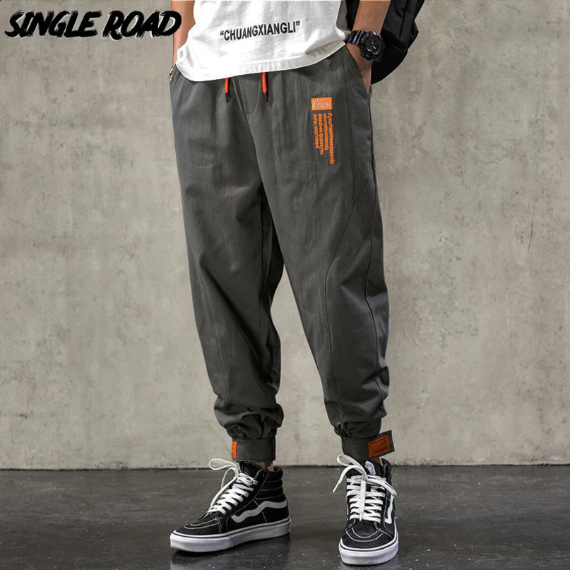 Single way mens harem pants fashion pocket cotton hiphop runner Japanese streetwear cargo 240816