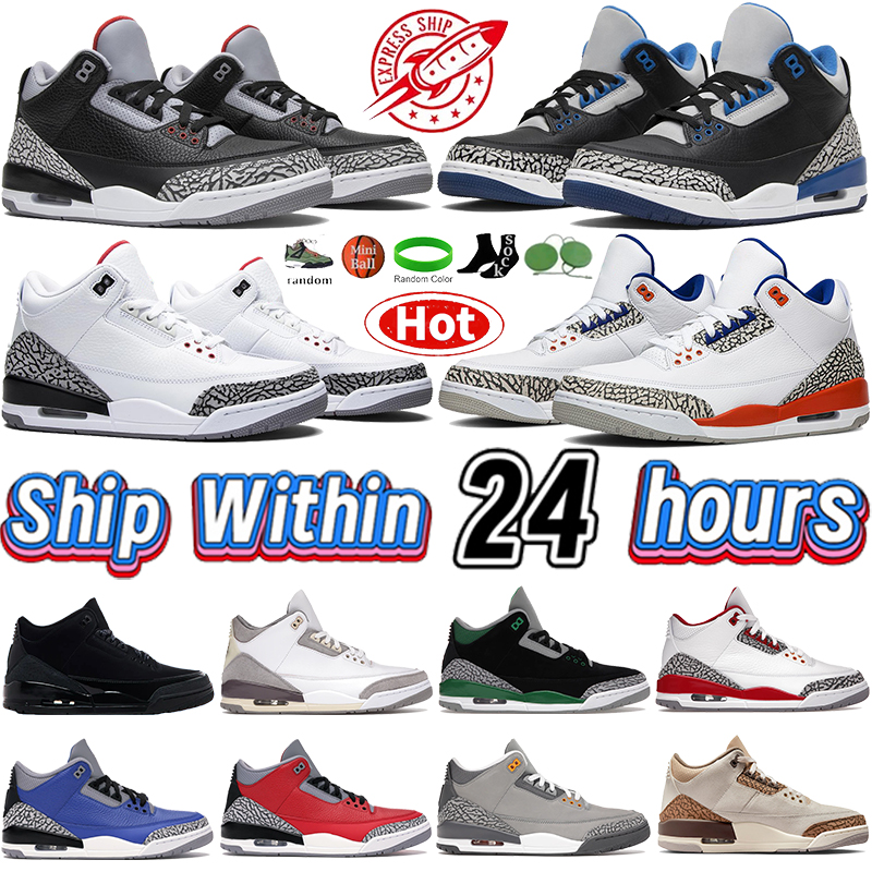 Hot Mens 3 Basketball Shoes Womens Designer 3s Flats Sneakers Black Cat White Medium Grey Racer Blue Pine Green Laser Orange Fire Red Men Women Outd