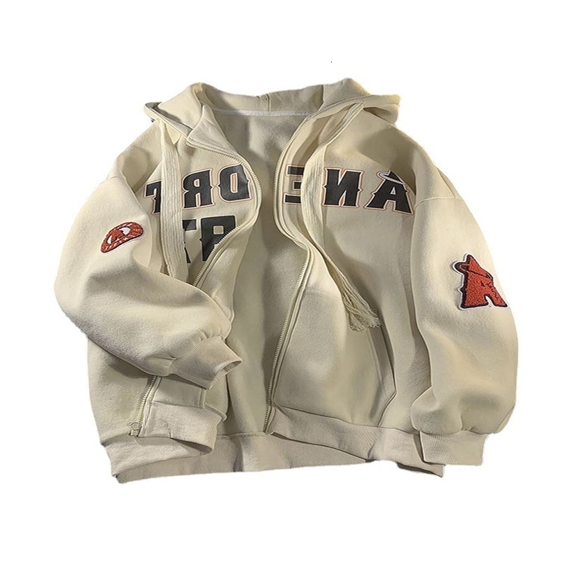 Womens Hoodies Sweatshirts Vintage Letter Print Zip Up Hoodie Women Embroidery Jacket Sweatshirt Oversized Casual Teens Clothes Hip Hop y2k Korean 2