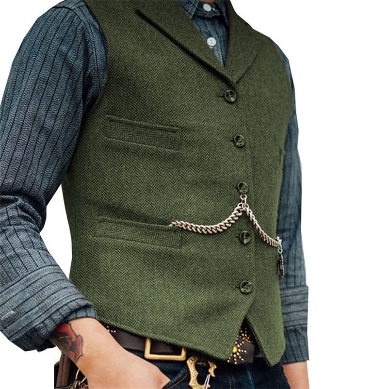 Men's Vests Business Waistcoat Jacket Casual Slim Fit Gilet Homme Vests for Groosmen Man Wedding Men's Suit Vest Brown Wedding Wool Tweed