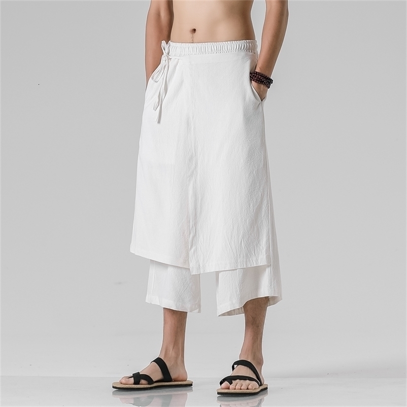 Men's Pants Men Casual Withe Wide Leg Pants Mens Irregular Cotton Linen Harem Pants Male Solid Vintage Skirts Trousers M-5XL 220907