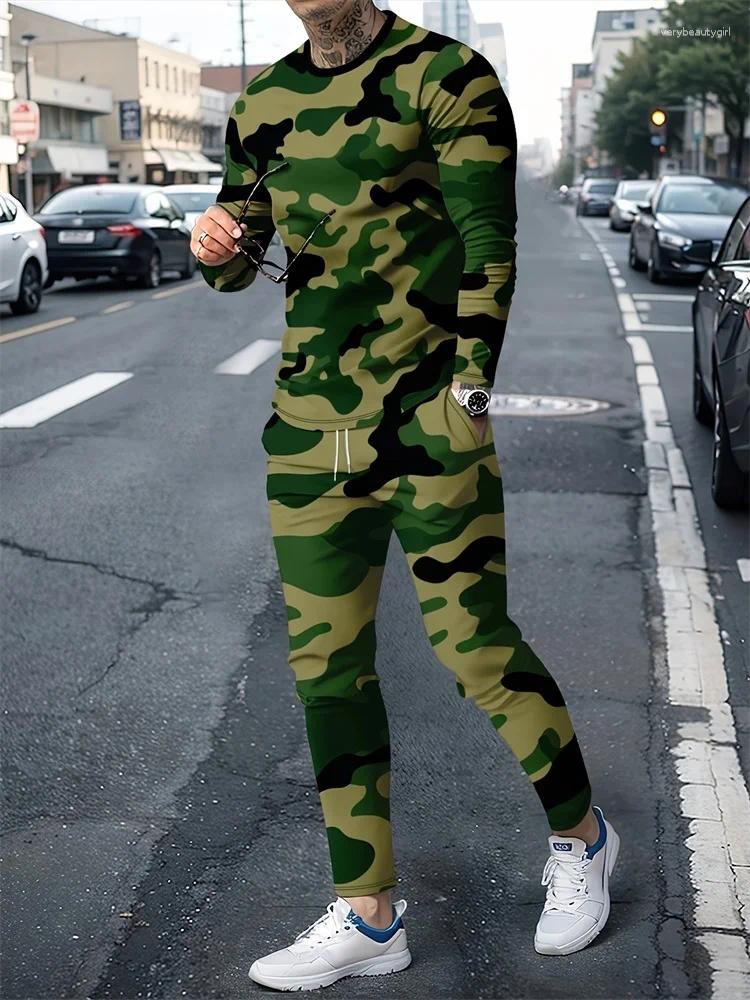 Men's Tracksuits 2025 Camouflage T-Shirts Sets 3D Print Men Long Sleeve Tee Pants Suit Fashion Outdoor Man Clothing 2Pcs Jogger Outfits