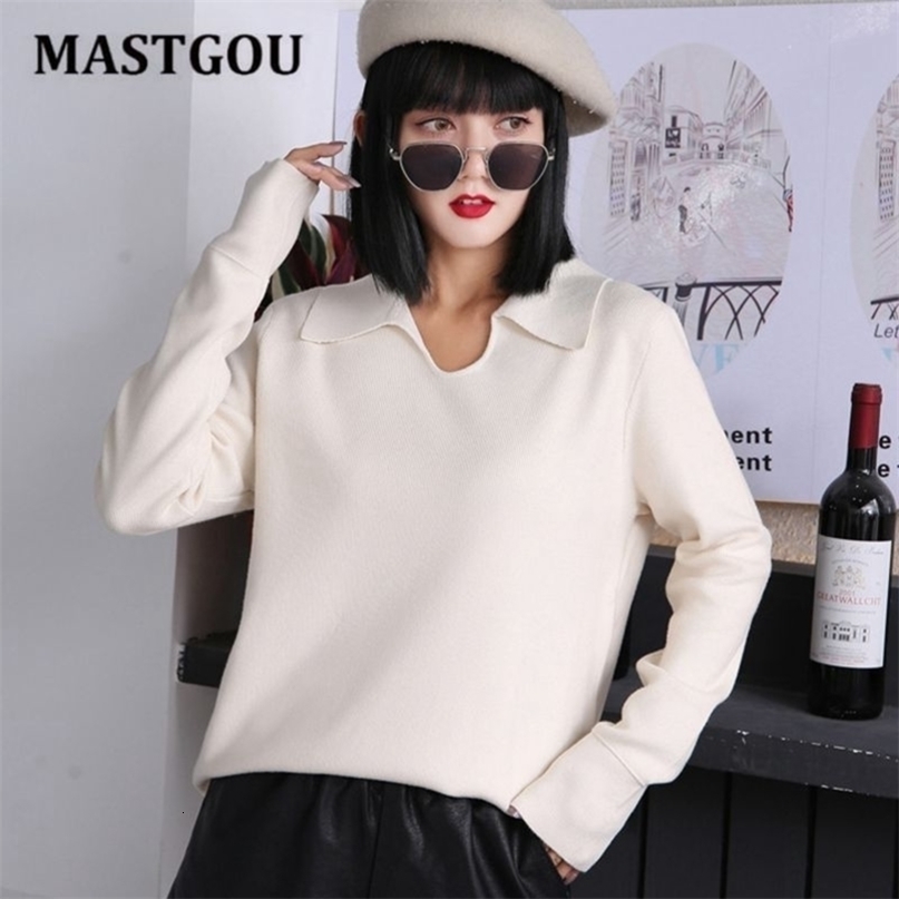 MASTGOU POLO Collar Womens Sweater Thick Warm Autumn Winter Sweates Elegant Soft Knitted Female Jumpers Top Pull Femme Clothing 210917