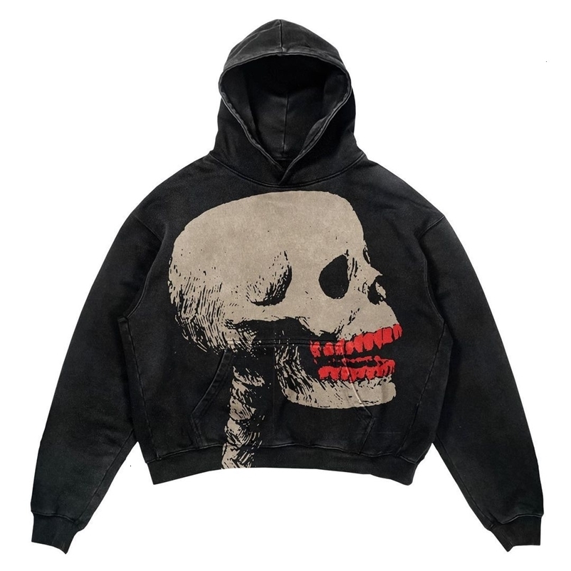Women's Hoodies Sweatshirts Y2K American Vintage High Street Skull Print Hoodie Men's Fashion Hip Hop Gothic Sweatshirt Women's Super