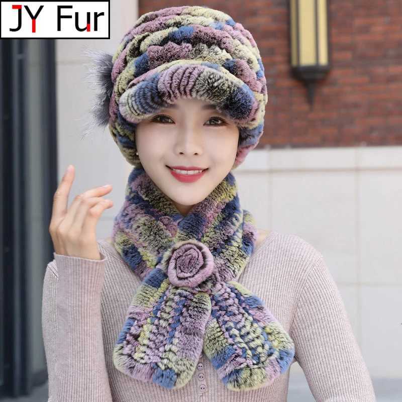 Winter Hat And Scarf Set Knitted Wen Real Rabbit Fur Beanie And Scarf Wen Knitted Real Rex Rabbit Fur Hats Natural Fur Caps X250925