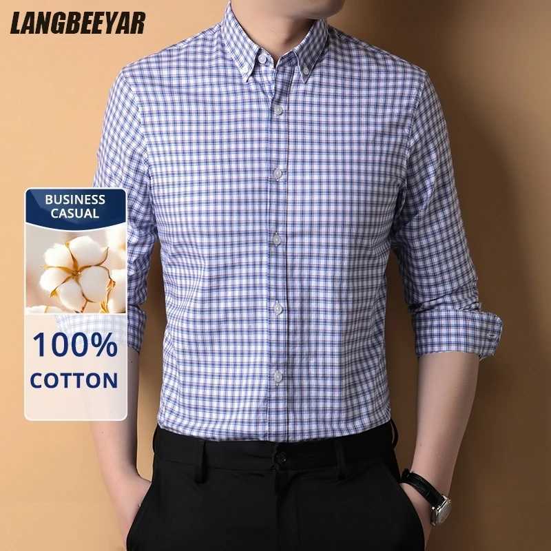 Premium 100 Cotton Noniron Fashion Designer Slim Fit Men Shirts Checkered Long Sleeve Plaid Button Down Business Casual Tops X250925