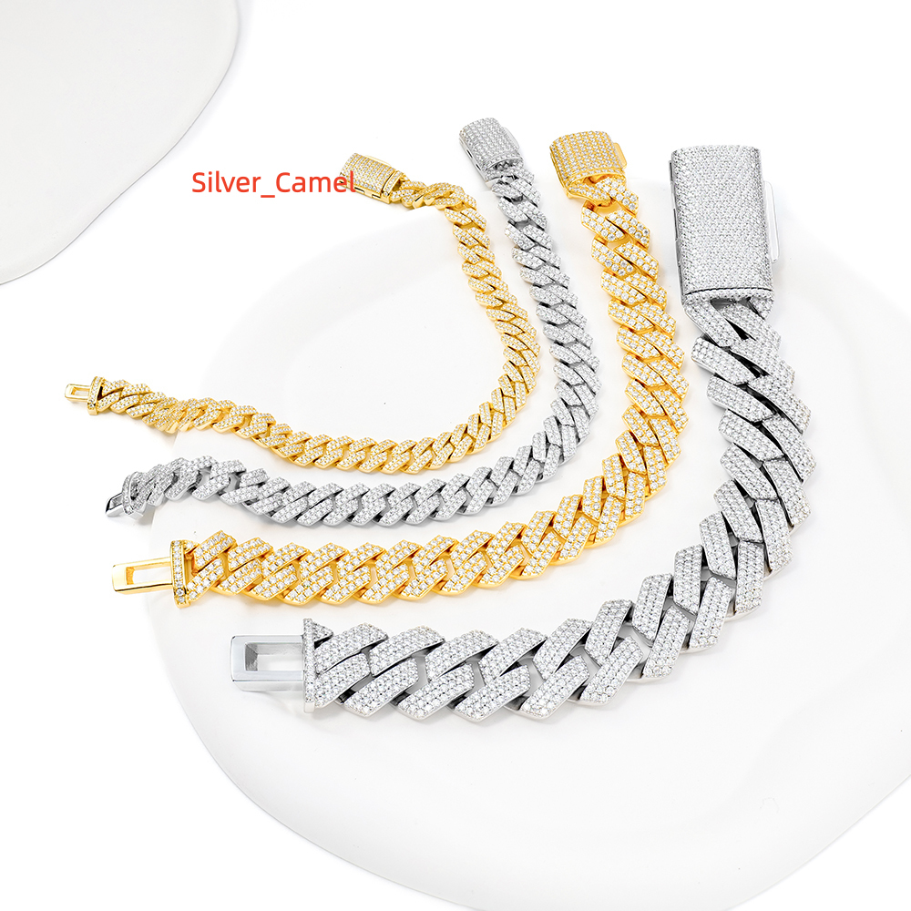 Hip Hop 8mm14mm Bling Iced Moissanite Cuban Link Chain Bracelet Full Moissanite Diamond HipHop Jewelry