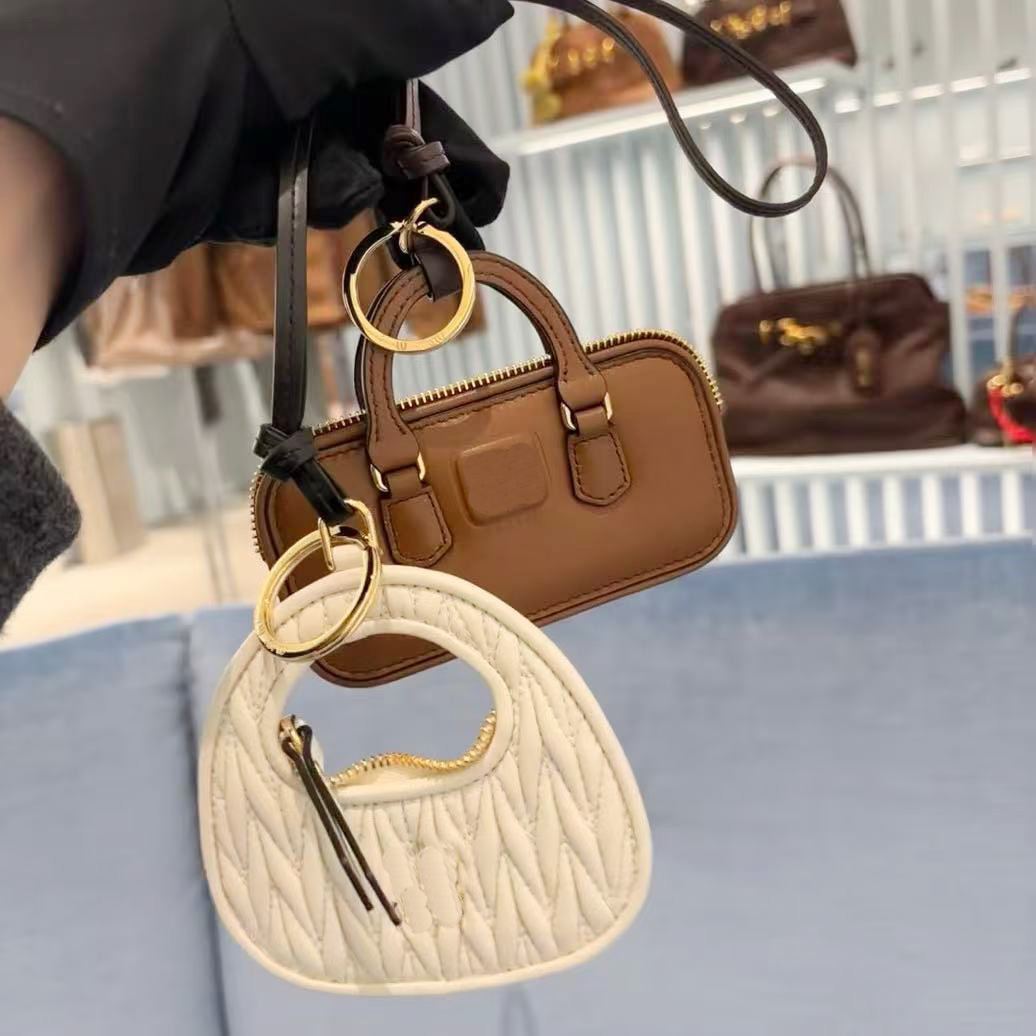 Designer keychain bag charm high quality leather mirror classic luxury designer keyring cute bag charm for women or girl Christmas gift nice