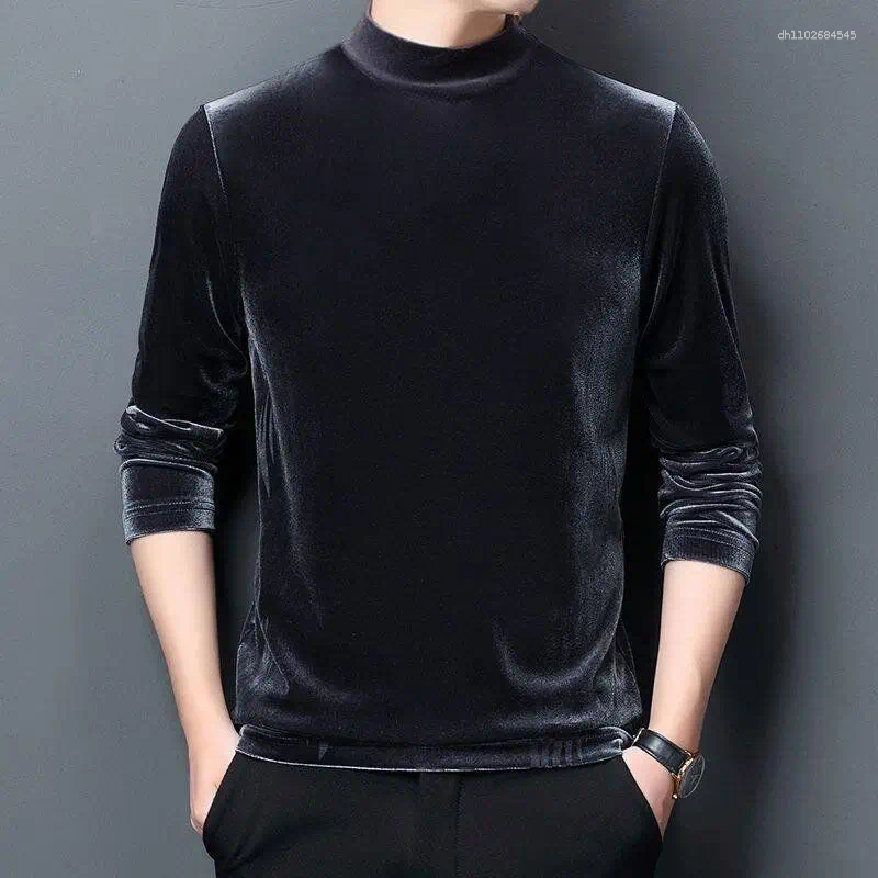 Men's Sweaters Sweatshirt Velvet Half Turtleneck Sweater Autumn Winter Printed Long-sleeved Top Versatile