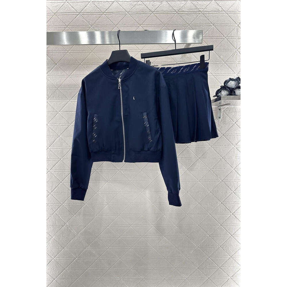 Tracksuit women casual cropped bomber jacket two sided jacket short skirt set Navy Blue Long Sleeve Zip Up Jacket Outfit for daily wear autumn sport