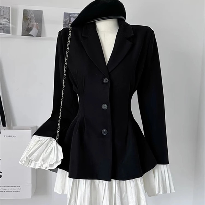 Autumn and winter womens French retro patch work jacket 2000 vintage old jacket oversized elegant formal ocn 241209bj