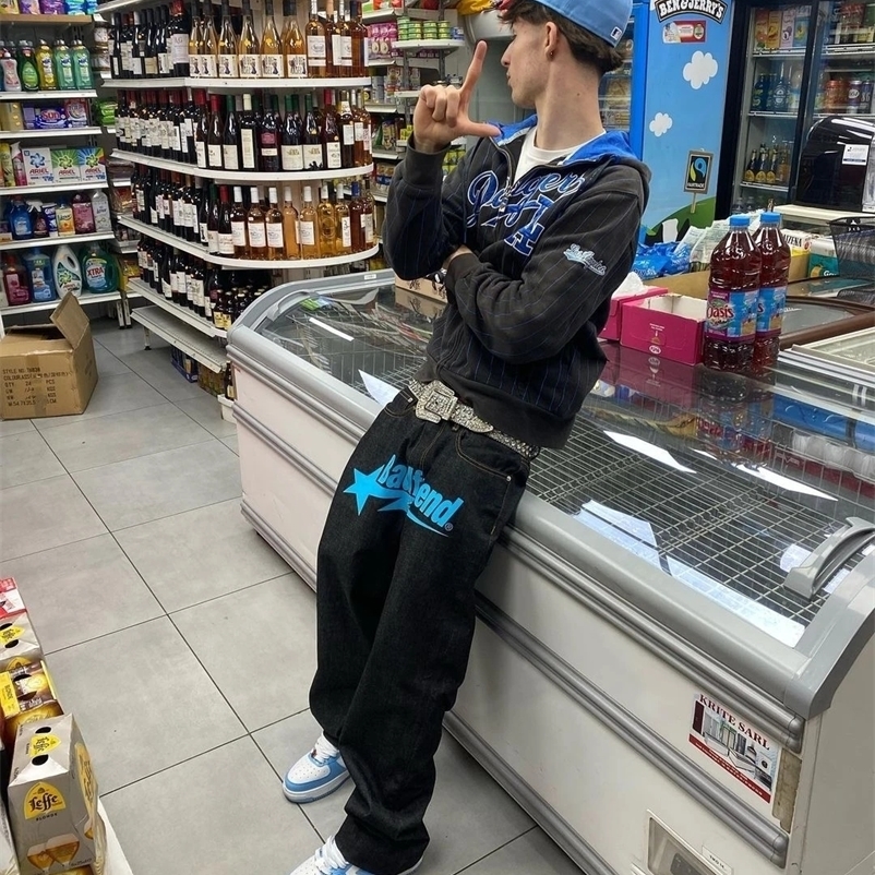 Men's Jeans Y2k Jeans Badfriend Hip Hop Letter Printed Black Pants Men Women Fashion Casual Rock Wide Foot Baggy Trouser Streetwear 230821
