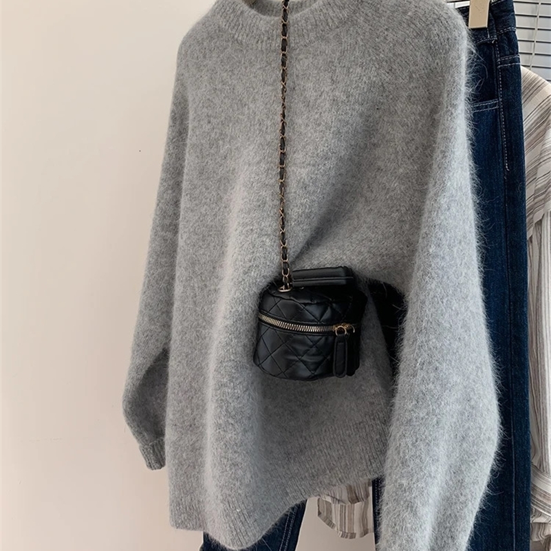 Womens Knitwear Sweaters Fashion Vintage Solid Color Sweater Oversized Loose Knitted Pullover for Women 2024 Autumn 241223Zy